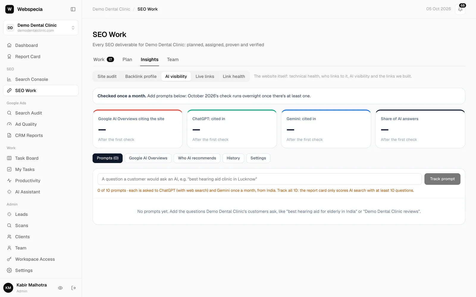 AI visibility: add a customer question and track prompt