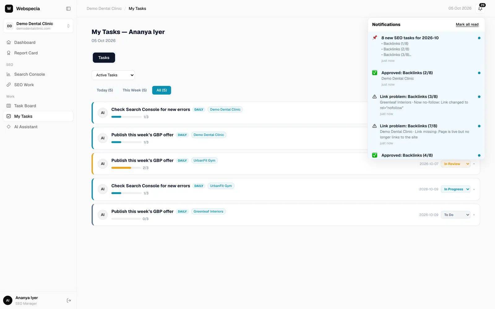 Notifications: link problems and approvals